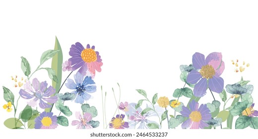 watercolor arrangements with small flower. Botanical illustration minimal style.