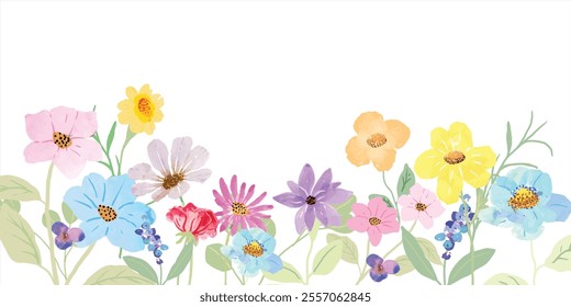 watercolor arrangements with small flower. Botanical illustration minimal style.