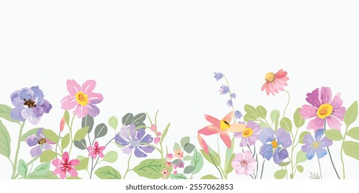 watercolor arrangements with small flower. Botanical illustration minimal style.