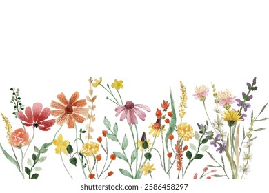 Watercolor arrangements with small flower. Botanical illustration minimal style.