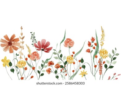 Watercolor arrangements with small flower. Botanical illustration minimal style.