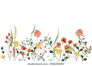 Watercolor arrangements with small flower. Botanical illustration minimal style.