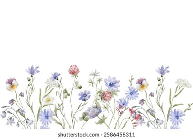 Watercolor arrangements with small flower. Botanical illustration minimal style.