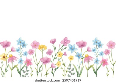 watercolor arrangements with small flower. Botanical illustration minimal style.