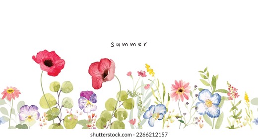 watercolor arrangements with small flower summer and spring. Botanical illustration minimal style.