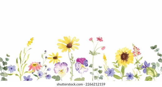 watercolor arrangements with small flower summer and spring. Botanical illustration minimal style.