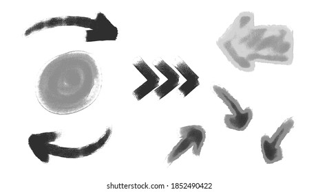 Flechas de acuarela fijadas en formato vectorial con pintura húmeda, trazos de pincel sobre textura de lienzo. Aislado sobre los signos monocromáticos blancos