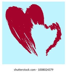 watercolor art abstract  background two red hearts valentine love bright   textured  decoration  handmade beautiful 