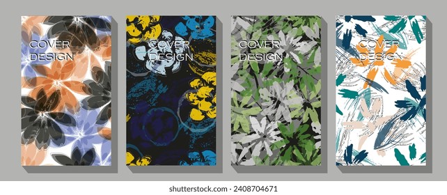 Watercolor art autumn background with multicolored maple and other leaves and viburnum berries in pastel colors.  Tropical leaves background. Botanical textile, wrapping paper