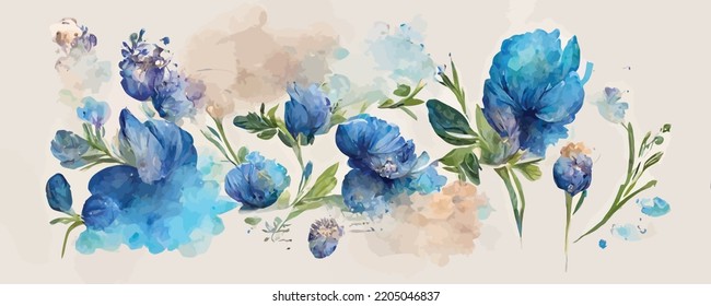 watercolor art background with blue flowers