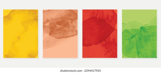 Watercolor art background cover template set. Wallpaper design with paint brush, pink, blue,green, yellow color, brush stroke. Abstract illustration for prints, wall art and invitation card, banner.