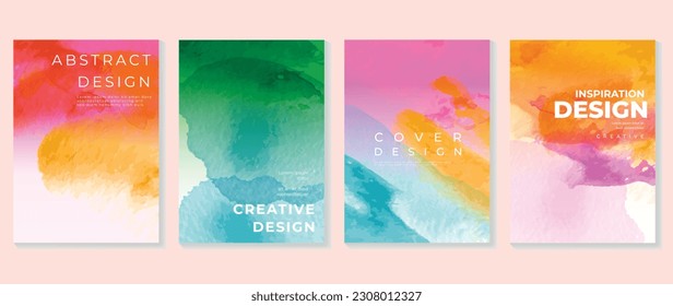 Conjunto de plantillas de la cubierta de fondo de color de agua. Diseño de papel tapiz con pincel de pintura, colorido, trazo de pincel. Ilustración abstracta de impresiones, arte mural y tarjeta de invitación, pancarta.