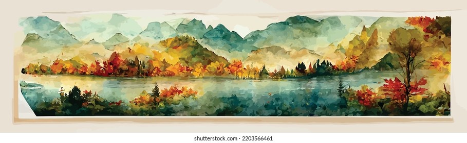 watercolor art background with mountains and hills