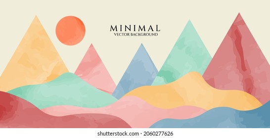 Vector de fondo de arte acuarela. Diseño de fondo de pantalla de paisajes de montaña para cubrir, fondo de invitación, diseño de embalaje, tela e impresión. Fondo del vector EPS10