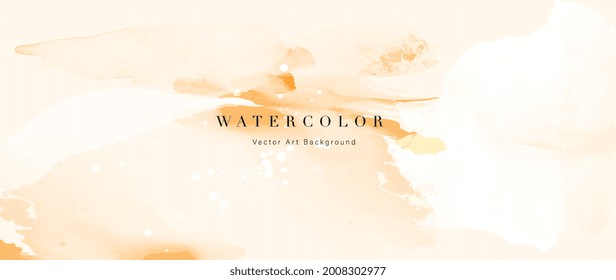 Watercolor art background vector. Wallpaper design with paint brush and gold line art. Earth tone blue, pink, ivory, beige watercolor Illustration for prints, wall art, cover and invitation cards.