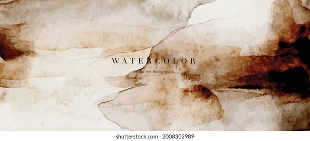 Watercolor art background vector. Wallpaper design with paint brush and gold line art. Earth tone blue, pink, ivory, beige watercolor Illustration for prints, wall art, cover and invitation cards.