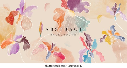 Vector de fondo de arte acuarela. Diseño de papel tapiz con pincel de flor. Color de la tierra azul, rosa, marfil, color de agua beige Ilustración para impresiones, arte de pared, cubierta e invitación.