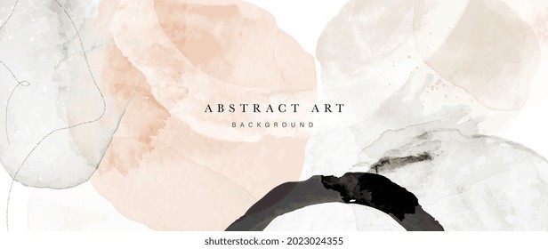 Vector de fondo de arte acuarela. Diseño de fondo de escritorio con pincel de pintura y arte de línea dorada. Color de la tierra azul, rosa, marfil, color de agua beige Ilustración para impresiones, arte de pared, cubierta y tarjetas de invitación.