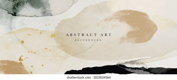 Watercolor art background vector. Wallpaper design with paint brush and gold line art. Earth tone blue, pink, ivory, beige watercolor Illustration for prints, wall art, cover and invitation cards.