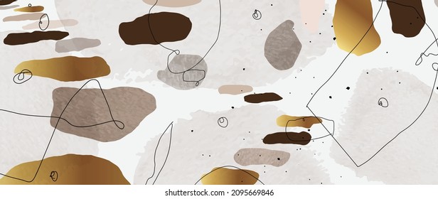 Vector de fondo de arte acuarela. Diseño de fondo de escritorio con pincel de pintura y arte de línea dorada. Color de la tierra azul, rosa, marfil, color de agua beige Ilustración para impresiones, arte de pared, cubierta y tarjetas de invitación.