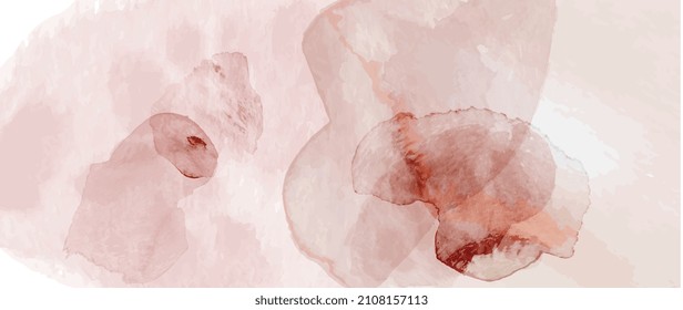 Watercolor art background vector. Wallpaper design with paint brush and gold line art. Earth tone blue, pink, ivory, beige watercolor Illustration for prints, wall art, cover and invitation cards.