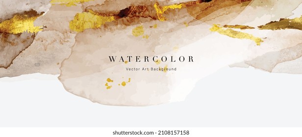 Watercolor art background vector. Wallpaper design with paint brush and gold line art. Earth tone blue, pink, ivory, beige watercolor Illustration for prints, wall art, cover and invitation cards.