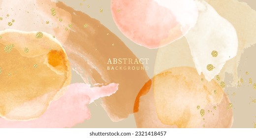 Watercolor art background vector. Wallpaper design with paint brush and gold splashes. Watercolor Illustration for prints, wall art, cover and invitation cards.