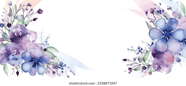 Watercolor art background vector. Wallpaper design with winter flower paint brush line art. Earth tone blue, pink, ivory, beige watercolor Illustration for prints, wall art, cover and invitation.