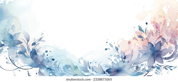 Vector de fondo de arte acuarela. Diseño de fondo de pantalla con pincel de flor de invierno arte de la línea de pincel. Color de la tierra azul, rosa, marfil, color de agua beige Ilustración para impresiones, arte de pared, cubierta e invitación.