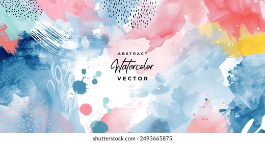 Watercolor art background vector. Wallpaper design with paint brush. Earth tone blue, pink watercolor Illustration for prints, wall art, cover and invitation cards.