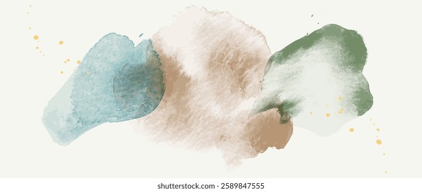Watercolor art background vector. Wallpaper design with paint brush Earth tone watercolor, gold line and gold foil texture. Illustration for prints, wall art, cover and invitation cards.