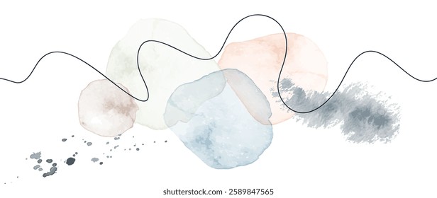 Watercolor art background vector. Wallpaper design with paint brush Earth tone watercolor, gold line and gold foil texture. Illustration for prints, wall art, cover and invitation cards.