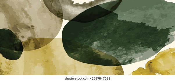 Watercolor art background vector. Wallpaper design with paint brush Earth tone watercolor, gold line and gold foil texture. Illustration for prints, wall art, cover and invitation cards.