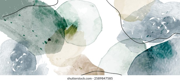 Watercolor art background vector. Wallpaper design with paint brush Earth tone watercolor, gold line and gold foil texture. Illustration for prints, wall art, cover and invitation cards.