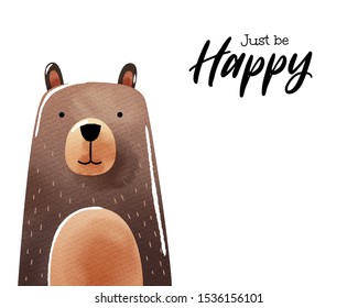 Watercolor art of cartoon bear, template for greeting card, EPS 10 vector