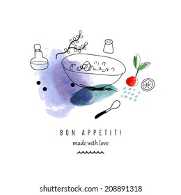 Watercolor art. Creative still life. Isolated on a white background. Vector.