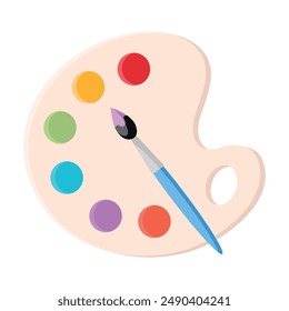 Watercolor art palette and brush isolated on white background. Painting supply icon. Artist emblem. Vector illustration