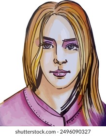 Watercolor Art Portrait Girl Vector 