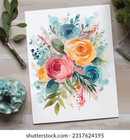 Watercolor art print of watercolor flowers