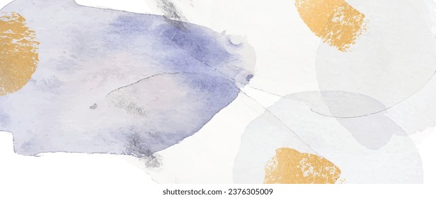Watercolor art vector. Background with brush and golden line. Earth tone blue, ivory, beige watercolor Illustration for prints, wall art, cover and invitation cards.	