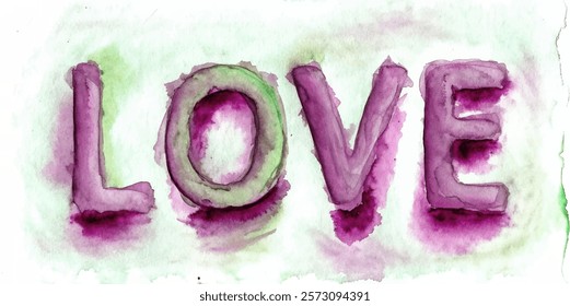 Watercolor art, vibrant colors, love theme, romantic design, artistic expression, decorative wall art.