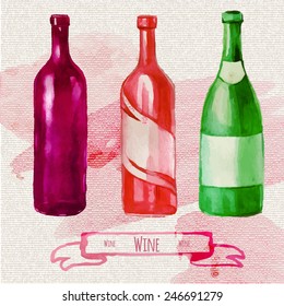 Watercolor artistic wine bottle