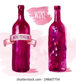 Watercolor artistic wine bottle