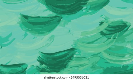 watercolor artwork depicting green waves on light green