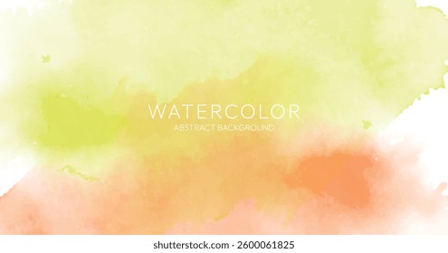 Watercolor artwork of vibrant green, yellow and orange paint splash on white background, Hand drawn vector texture. Brush stroked painting pastel color watercolor