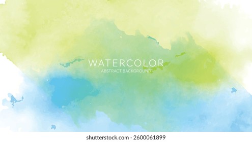 Watercolor artwork of vibrant green, yellow and blue paint splash on white background, Hand drawn vector texture. Brush stroked painting pastel color watercolor