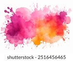 Watercolor artwork of vibrant pink and orange paint splash on white background, visually striking appearance. Vector illustration of bright pink and orange watercolor splash 