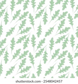 Watercolor Arugula leaves with fill not along contour Seamless pattern. Healthy eating background