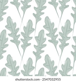 Watercolor Arugula leaves Seamless Pattern in trendy soft green. Healthy eating