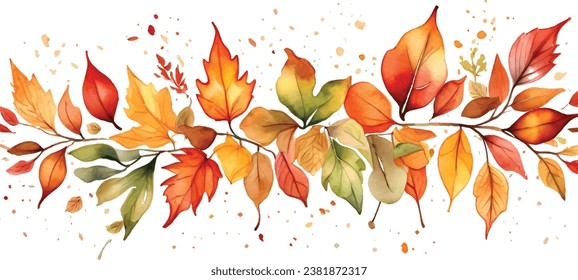 Watercolor autumn abstract background with maple leaves
